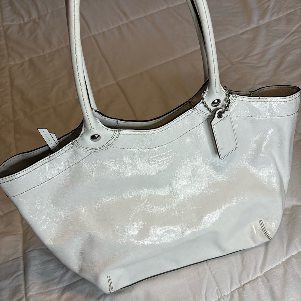 Coach Shimmering White Leather Tote